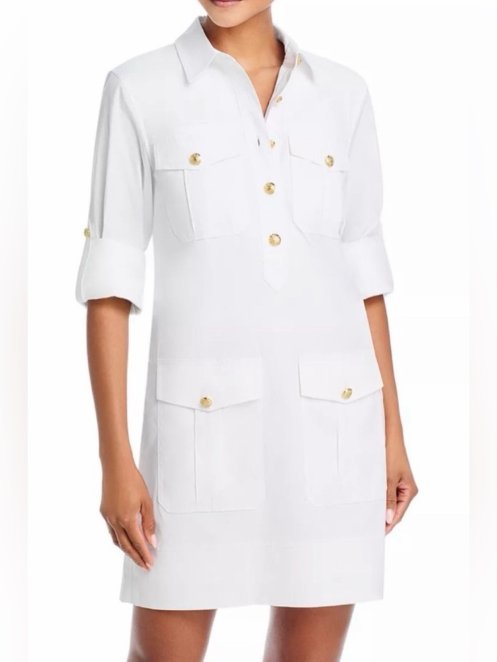 VERONICA BEARD Saude Long-Sleeve White Utility Dress with Gold Buttons NWOT